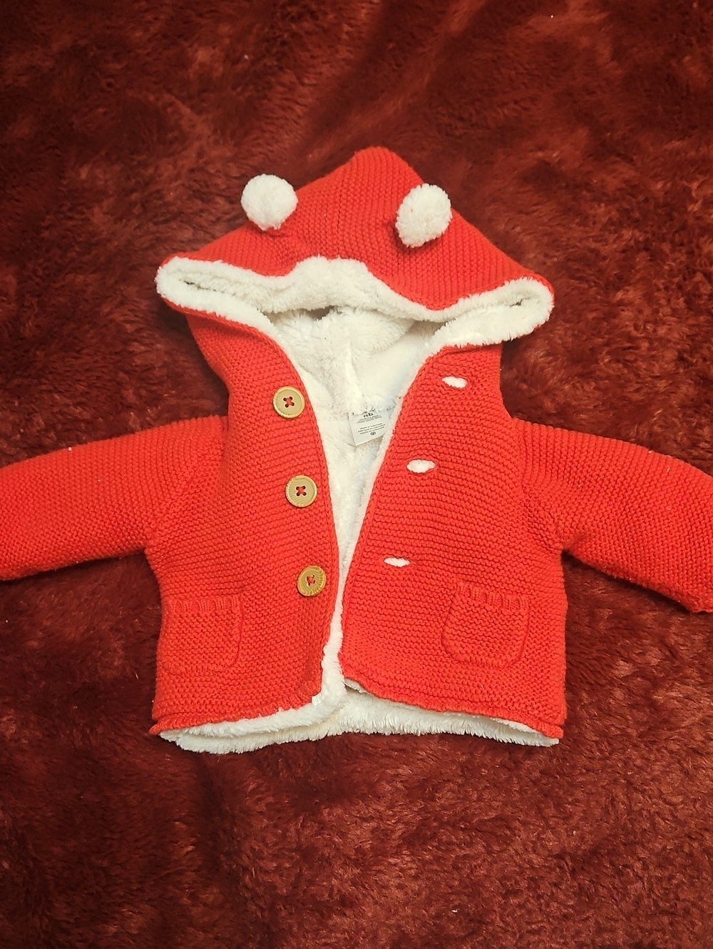 Cozy Red Hooded Knit Jacket for Kids - Sherpa Lined Newborn